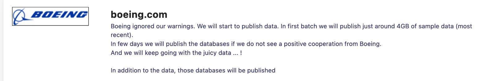LockBit threatens Boeing with publishing data