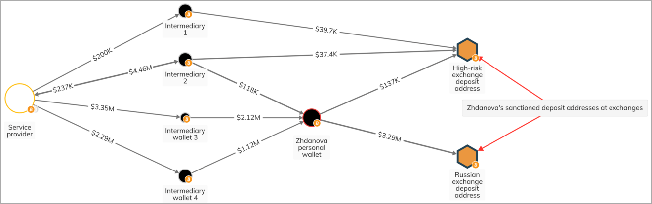 Zhdanova's money-moving activity