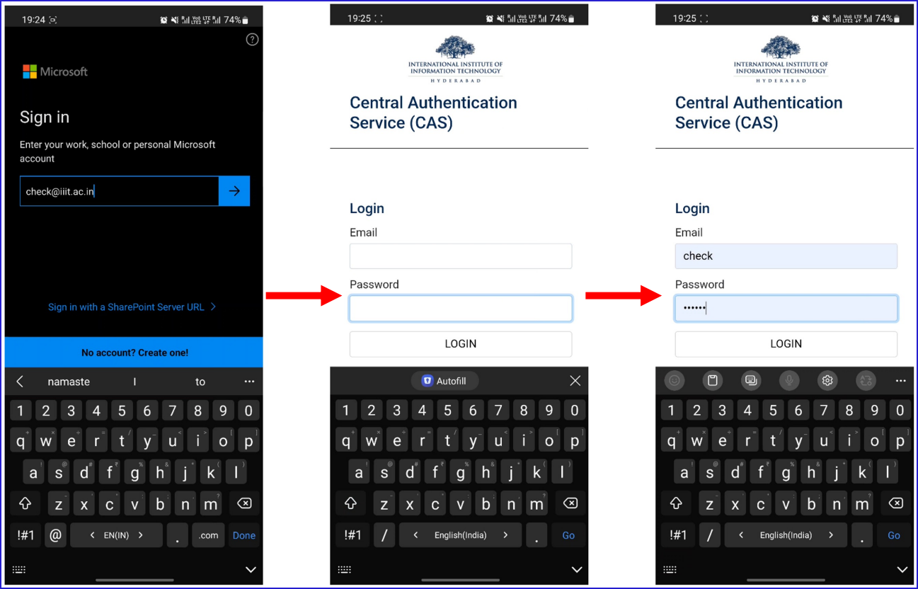 Logging in on the university portal using a Microsoft account